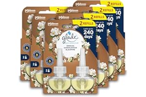 Glade Plug in Air Freshener Refill, Electric Scented Oil Room Air Freshener, Sandalwood & Jasmine, Pack of 6 Duos (12 x 20ml)