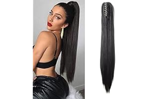 21"(53cm) SEGO Extensiones Coletas Postizas Lisas con Pinza Pelo Sintético Se Ve Natural [Negro] Clip Cola Postizo (140g)