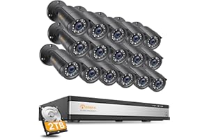 Anlapus H.265+ FHD 1080P Kit de 16pcs Caméras Surveillance Extérieure 2MP IP66 avec DVR Enregistreur 16CH en 1080P et Disque Dur 2 To, APP Gratuite Alerte par E-Mail & Détection de Mouvement
