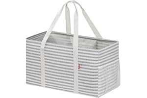 DSDCDJ Shoppingkorg, vikbar, stående shoppingväska med metalltrådram och förstärkt botten, korg shopping stor bärkorg med handtag – perfekt för shopping, picknick, strand, camping