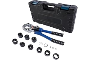 GLOSSY AUTO PARTS Attrezzo idraulico di sigillatura a 360° per tubi in rame (12, 15, 18, 22, 28 mm) e PEX-AL-PEX (16, 20, 26, 32 mm) - Include 9 stampi per pinze (V12, V15, V18, V22, V28, TH16, TH20, TH26, TH32)