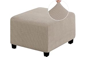 MULARE Stretch-Ottomanenbezug, Fußhocker-Überzug Stretch-Fußhocker-Überzug, luxuriöser Samt-Pouf-Überzug für Wohnzimmer. (Fußhocker Nicht im Lieferumfang enthalten),Khaki,M