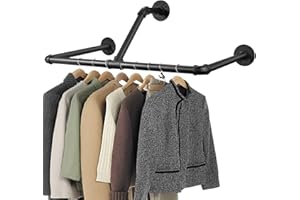 Tanice Industrial Tube Hanger Wall-mounted Right Angle 83cm, Detachable Retro Industrial Cylindrical Clothes Rail