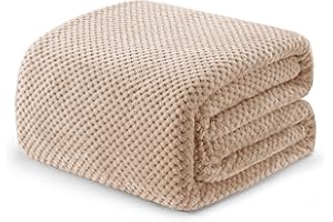 Exclusivo Mezcla Manta de Lana para Sofá, Manta de Cama Suave con Estampado Jacquard de Gofre, Adecuado para Cualquier Temporada, 230x270 cm, Camel