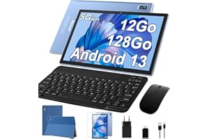 AOCWEI X900 Android 13 Tablette 10 Pouces Octa-Core Tablette, 12Go RAM + 128Go ROM (512Go TF) Support 5G WiFi |8000mAh Batterie |Caméra 8MP + 5MP |2.0Ghz |Tablettes avec Clavier et Souris-Bleu