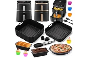YFKJEU Heißluftfritteuse Zubehör für COSORI Turbo Tower Pro 2 kammern 10,8L(6,5L/4,3L), 2Pcs Airfryer Silikonform, Pizzaplatte, Kuchen Brotform usw Zubehör für COSORI Double Stack Airfryer 10,8L