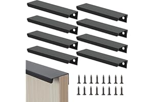 Heveer Tiradores de Muebles Negro Tiradores Ocultos para Armarios 150mm con Tornillos para Puerta de Armario Cajones 8 Piezas