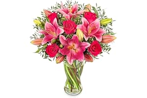 PRESTIGEFLOWERS Flowers with Vase - Beautifully Crafted Fresh Rose and Lily Bouquet: Delivered for Birthdays & All Occasions!