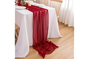 CHUQING Runner da Tavolo Rosso in Chiffon Rosso Vinaccia, Tessuto Decorativo, 4 m x 70 cm, Colore Bordeaux