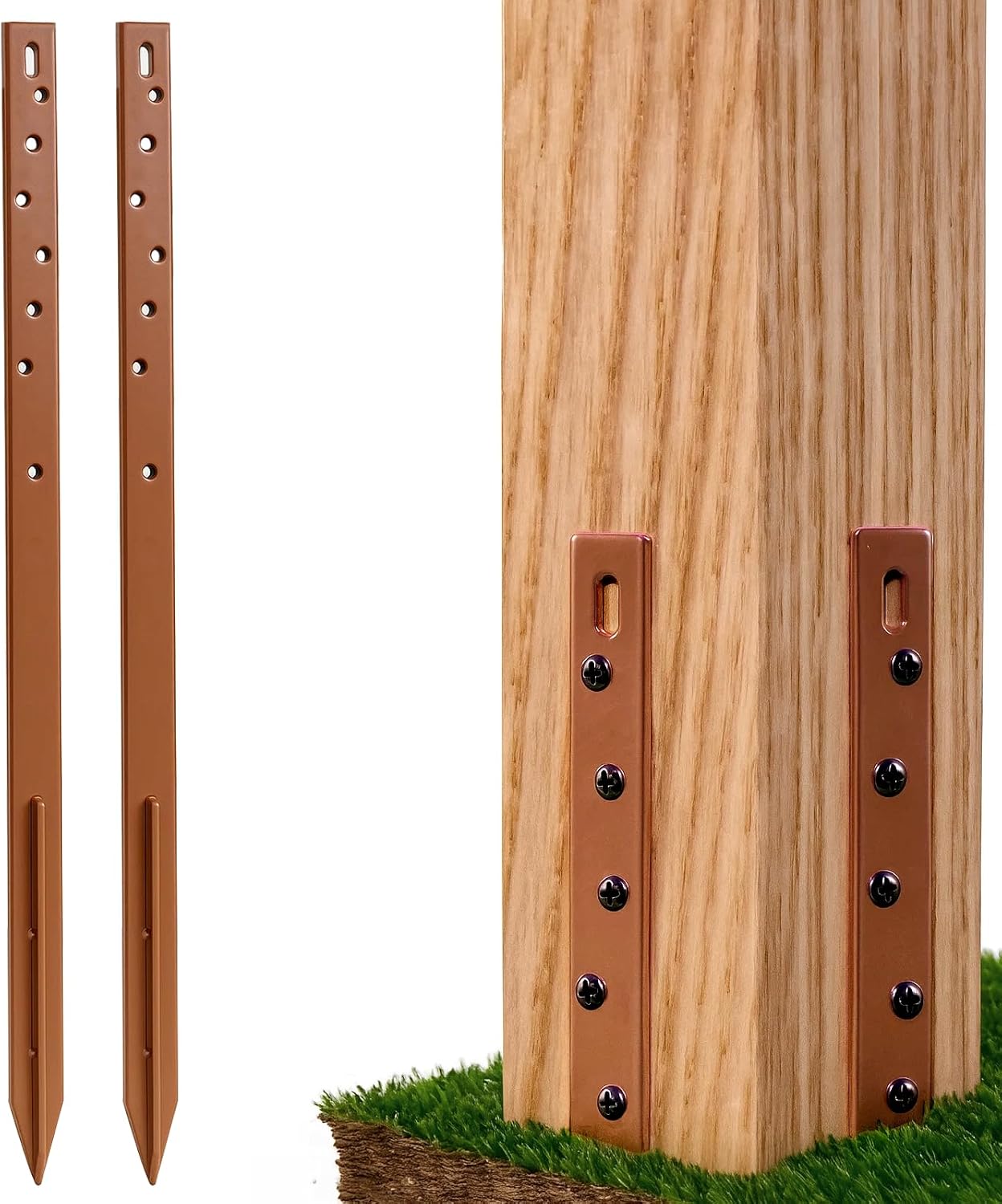 GROWNEER 2PCS Timber Fence Post Repair Stakes Kit 75cm (29.5") Heavy Duty Fence Post Stakes Ground Spike Reinforces and Repairs Damaged or Broken Post(to fix 1 Broken Wood Post)
