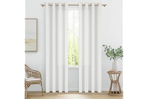 MRTREES Tende Lino Bianche Semioscuranti per Interni Camera da Letto Moderna Soggiorno Bellissime Moderne Salotto Eleganti Casa 2 Pezzi 140x240cm Tenda Bianca con Anelli Tende da Interno