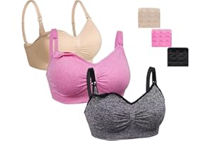 Dreamburn Maternity Nursing Bra 1/2/3 Pack Wireless Seamless Breastfeeding Bras 4 Rows Adjust Hook with Removable Spill Prevention Pads Add Extenders Comfortable