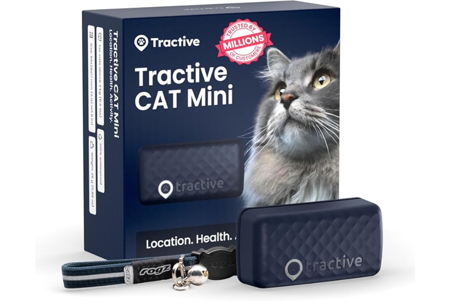 Tractive Smart Cat Tracker Mini | #1 Cat GPS | Real-Time Location Tracking | Territory & Location History | Safety Collar included (Dark Blue)