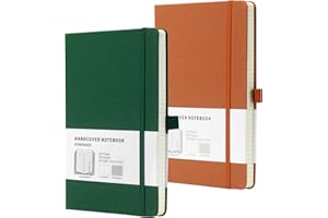 ‎HOMEMARS HOMEMARS Notatnik A5, w kratkę, 200 stron, 100 g/m dziennik, notatnik A5, dziennik, gruby papier premium, opakowanie 2 szt., twarda okładka, kokardka do długopisu, brązowy zielony