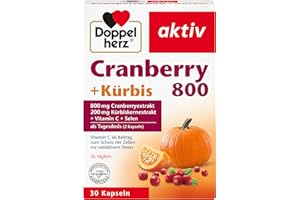 ‎DOPPELHERZ Doppelherz Cranberry 800 + Kürbis + Vitamin C + Selen - Vitamin C als Beitrag zum Schutz der Zellen vor oxidativem Stress - 30 Kapseln
