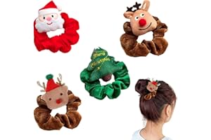 MICJLLT 4 Pcs Christmas Scrunchies | Christmas Hair Accessories for Women,Soft Elastic Ropes Ponytail Holder with Elk Santa Claus for Xmas Party Favors Gifts,Xmas Bobbles Scrunchy Accessories