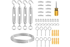 ABIMARS 2mm Wire Rope Kit, 20M Stainless Steel PVC Coated Metal Cable Wire Rope with Turnbuckle Wire Tensioner for Garden Climbing Plants, Fence, Picture, Clothes Line, Light Hanging