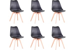 DEYARNA HOME Set di 6 Sedie da Pranzo Moderne, Sedie Imbottite per la Sala da Pranzo, Sedie da Cucina Scandinave con Gambe in Legno di Faggio (Nero)