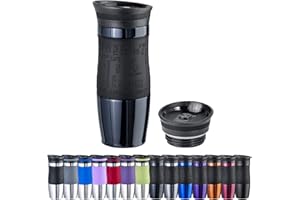 WELLGRO Thermobecher 400 ml + 1 Extradeckel - Edelstahl rostfrei - Silikon Soft-Touch Griffstück - BPA-frei - Isolierbecher doppelwandig - Travel Mug - Kaffeebecher to go, Farbe:Schwarz Metallic