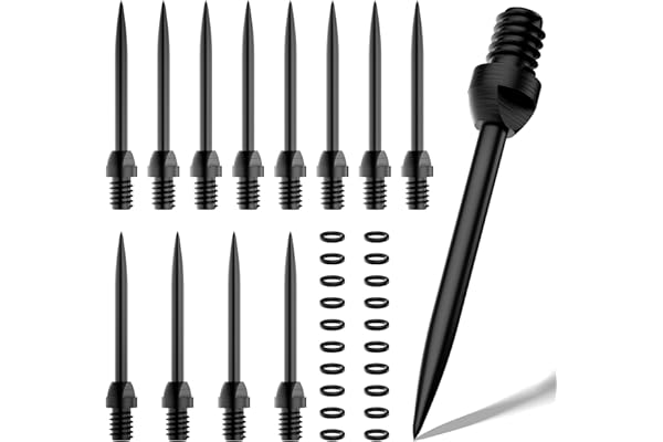 MageRabbit Embouts de fléchettes en acier, 12 pointes de fléchettes à pointe en acier, points de conversion de fléchettes, avec 20 anneaux en caoutchouc de type O