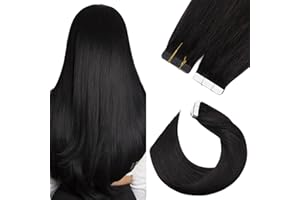 Silk-co 24inch Tape in Hair Extensions Human Hair 20 PCS 2.5g/pc 100% Real Natural Remy Hair Skin Weft Extension #1B Natural Black