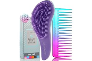 Detangle Hair Brush and Wide Tooth Comb Set Easy to Hold Detangler Hairbrush and Detangling Comb for Women and Kids for Wet or Dry, Fine, Curly, Thick, Afro Hair by Lily England (Ombre)