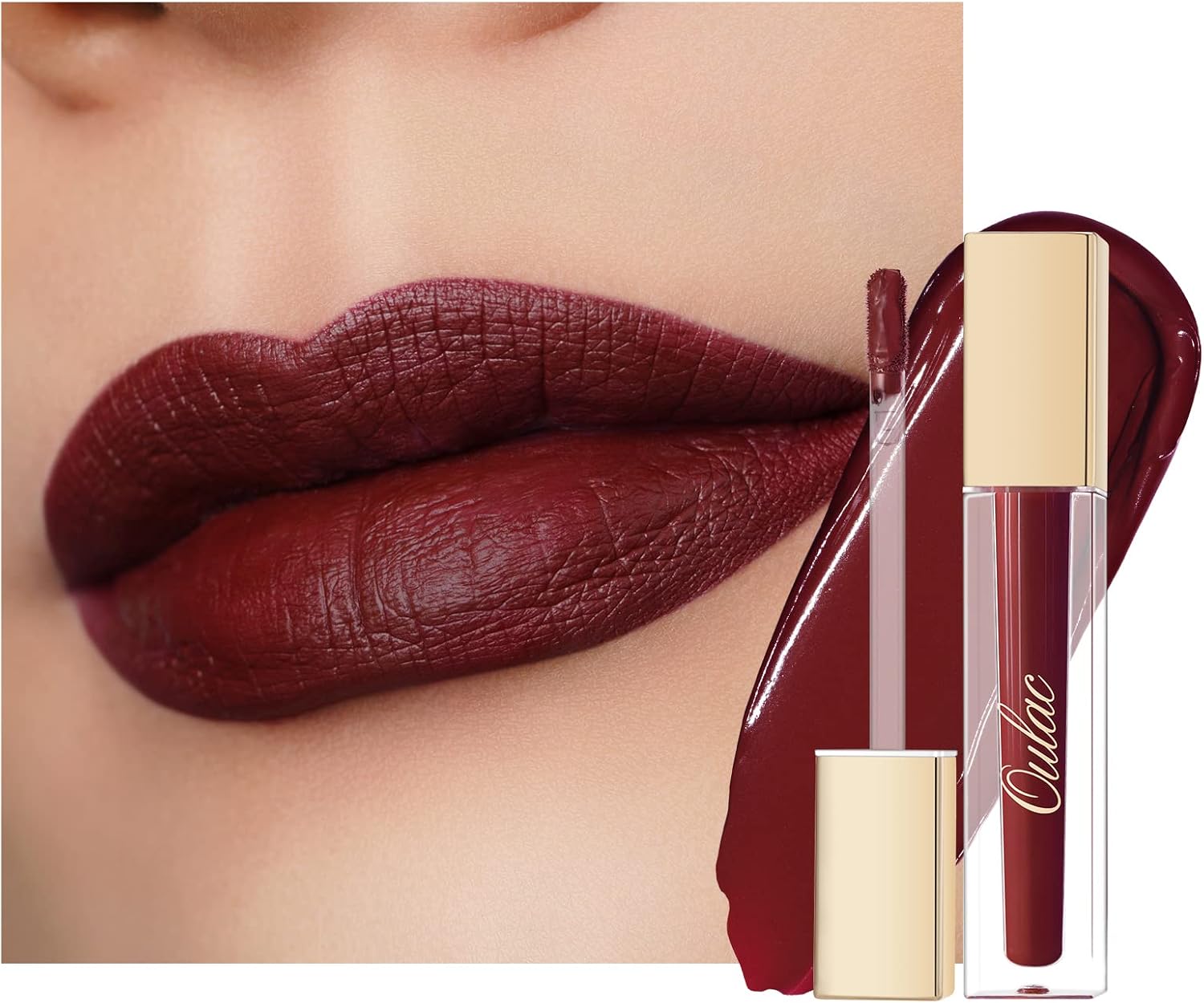 Oulac Matte Liquid Dark Red Lipstick for Women, Long Lasting Lip Stain, Waterproof Highly Pigmented Creamy Formula Lipstick with Vitamin E, Vegan, 4.5ml (M18)
