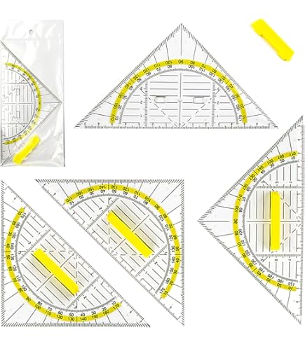 Squadre Geometriche Trasparenti - Set 4 Righelli Triangolari 18 Cm Per Disegno E Scuola