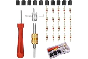 XPOOP Kit de Dépose de Valve de Pneu de 33 Pcs avec 20 Obus de Valve, Extracteurs de Noyau de Valve à Double et à Une Tête, 4 Outils de Valve et 10 Capuchons de Valve de Pneu