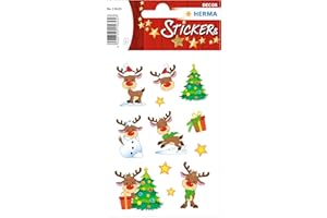 HERMA 15625 Little Rudolph - Pegatinas navideñas autoadhesivas (24 pegatinas, papel, purpurina), etiquetas adhesivas permanentes para Navidad, regalos, manualidades, calendario de Adviento, multicolor