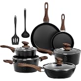 Kitchen Academy Set of 12 Aluminium Saucepans with Black Lids | Set of Pots and Pans - Non-Stick Aluminium Suitable for Induc