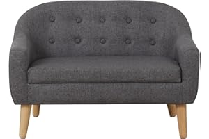 BabyLand Children Sofa Couch, 2 Seater Kids Couch, Linen Fabric Toddler Sofa Chair for Kids Gift (Grey)