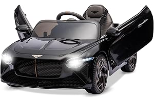 BALOVEBY Macchina Elettrica per Bambini, Bentley Bacalar con Licenza Macchina Elettrica Bambini 3-8 Anni con Sicurezza per Bambini, Portiera a Forbice, Sospensioni, 3 Velocità, Luci a LED, Clacson (Nero)