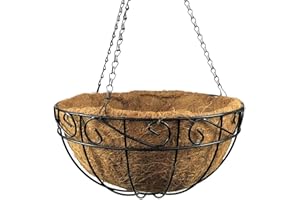 INTERGARDEN Hanging Basket Indoor 36 cm, Hanging Pot for Plants, Hanging Basket Including Coconut Liner, Hanging Basket Black, Plant Basket Coir, Hanging Flower Pot, Hanging Plant Pot, Hanging Basket Metal, Plant