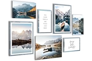 NOVART Quadros - Completamente Pronto Da Appendere - Immagini - Montagne E Lago - 7 Pezzi Set Moderni - N003671b