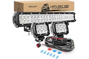 Nilight - ZH002 20Inch 126W Spot Flood Combo Off Road Led Light Bar 2PCS 18w 4Inch LED Pods With 16AWG Wiring Harness Kit-3 Lead For Tractor, 2 Years Warranty