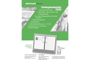 ‎ZETTLER Umlege-Kalender 2025 - 8x10,8 cm - 1 Tag auf 2 Seiten - zum Einheften - Bürokalender mit 2-fach Lochung - Stundeneinteilung von 7 - 20 Uhr - 336-0000