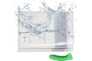 QUIIEOSKIA 1M x 2M Large Clear Tarpaulin Waterproof Heavy Duty Tarps, Transparent Waterproof Tarpaulin Sheet, Tarp Cover with Eyelets for Garden Outdoor Camping Shed Chicken Rabbit Hutch Cover, with 10M Rope