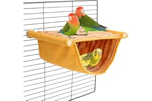 BWOGUE Winter Warm Bird Nest Bed Hanging Hammock Snuggle Hut Parrot House Tent Toy Bird Cage Perch for Parakeet Budgies Cockatiels Lovebird Cockatoo Finch Hamster Chinchilla Guinea Pig(Medium, Yellow)