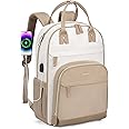 LOVEVOOK Backpack Womens, Waterproof 15.6 inch Laptop Rucksack Bag for Women with Anti-theft Zipper & USB Port, Large Ladies Backpacks Cabin Back Pack Womans for Travel Work School College,Beige