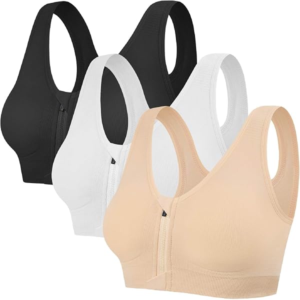 Brassière Sport Femme – Fermeture Devant Zippée – Sans Armature – Dos Croisé – Lot 2 (Noir/Gris)