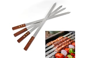 WARESHARK 4 Pcs Flat Kebab Skewers Stainless Steel, Large Turkish Barbecue Skewers, Heavy Duty Reusable BBQ Skewers, Perfect for Kebab, Kebob, Shish, 24mm Wide