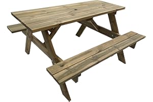 BrackenStyle Tiptree 6 Seat Wooden Picnic Bench - Durable Pub A Frame Picnic Table - Dip Treated Scandinavian Pine (140cm | 6 Person)