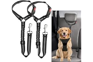 KANGSIT 2 Pack Dog Car Headrest Seat Belt - for Pet Dogs Safety Harness Travel Accessories in UK, with Adjustable Heavy Duty Nylon & Anti Shock Elastic Bungee Buffer (Black)