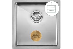 MIZZO DESIGN Shallow Kitchen Sink Mizzo Vasco 40-40 Without Overflow | 1.2mm Thick Stainless Steel One Single Bowl Square | Undermount Flushmount or Topmount Installation | Satin Finish | 45cm Cabinet