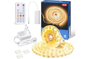 ‎WOBANE WOBANE LED Strip Warmweiss Dimmbar,LED Streifen 5m mit RF Fernbedienung,12V Flexibel LED Lichtleiste mit Timing Modus,Superhell 3000K LED Band für Küche,Unterschrank,Schlafzimmer,DIY Deko,300 LEDs