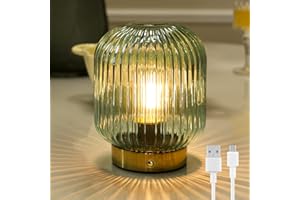 MJ PREMIER Rechargeable Table Lamp, Green Glass Lamps with Memory Function, Cordless LED Lamp with Dimmable Brightness, Decorative Touch Lamps for Bedroom Living Room