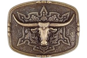 CALFOVERA Western Cowboy Bull Head Belt Buckle Vintage Rectangle Cowgirl Rodeo Long Horn Bull Wasitband Buckle Country Engraved Cowboy Alloy Fastener for Men Women Belt Replacement (Sliver)