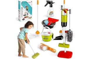 TOSUTO Aspirateur Enfant Qui Aspire Vraiment avec Fonction d'aspiration et sonore,14 Pièces Kit Menage Enfant,kit de Nettoyage,Jouet pour Enfants à partir de 3 Ans (Vert)