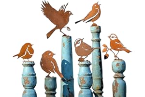 JJIW 6 Pcs Metal Bird Garden Ornaments, Rusty Birds For Garden Decorations, Bird Silhouette With Screws, For Garden Fence Decorations, Metal Garden Ornaments, Fence Decorations Outdoor (2)